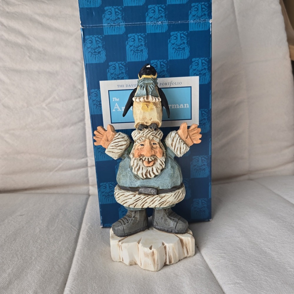 Vintage David Frykman Arctic Fisherman Penguin Figurine. Read